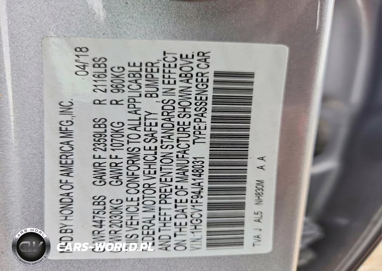 2018 Honda Accord Touring VIN:1HGCV1F94JA148031 - 12
