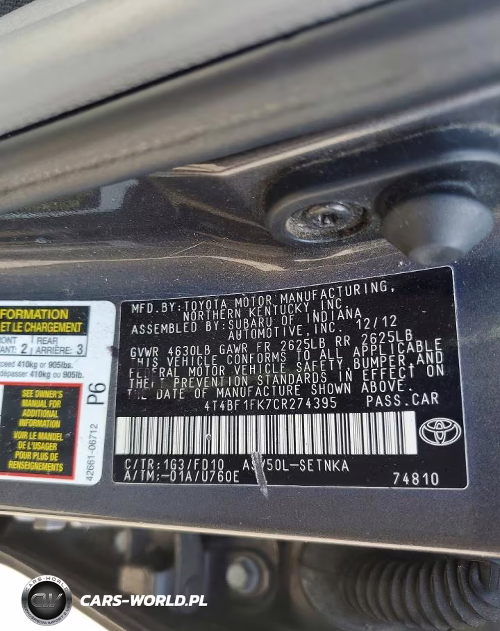 2012 Toyota Camry Le VIN:4T4BF1FK7CR274395 - 12