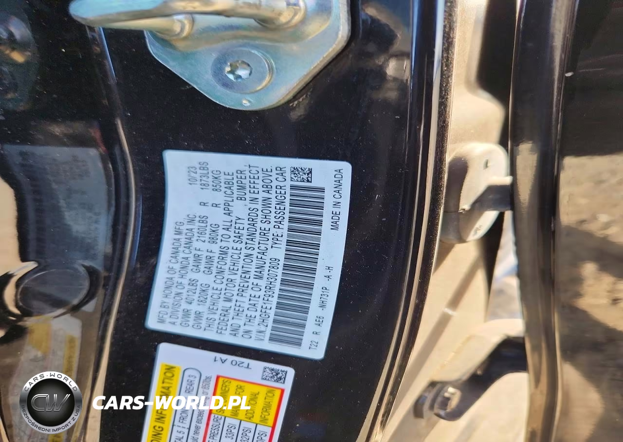 2024 Honda Civic Touring VIN:2HGFE1F93RH307809 - 13