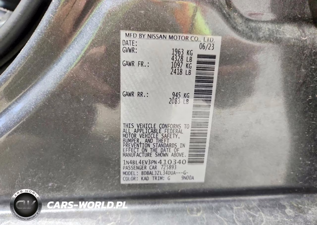 2023 Nissan Altima Sl VIN:1N4BL4EV3PN410340 - 12