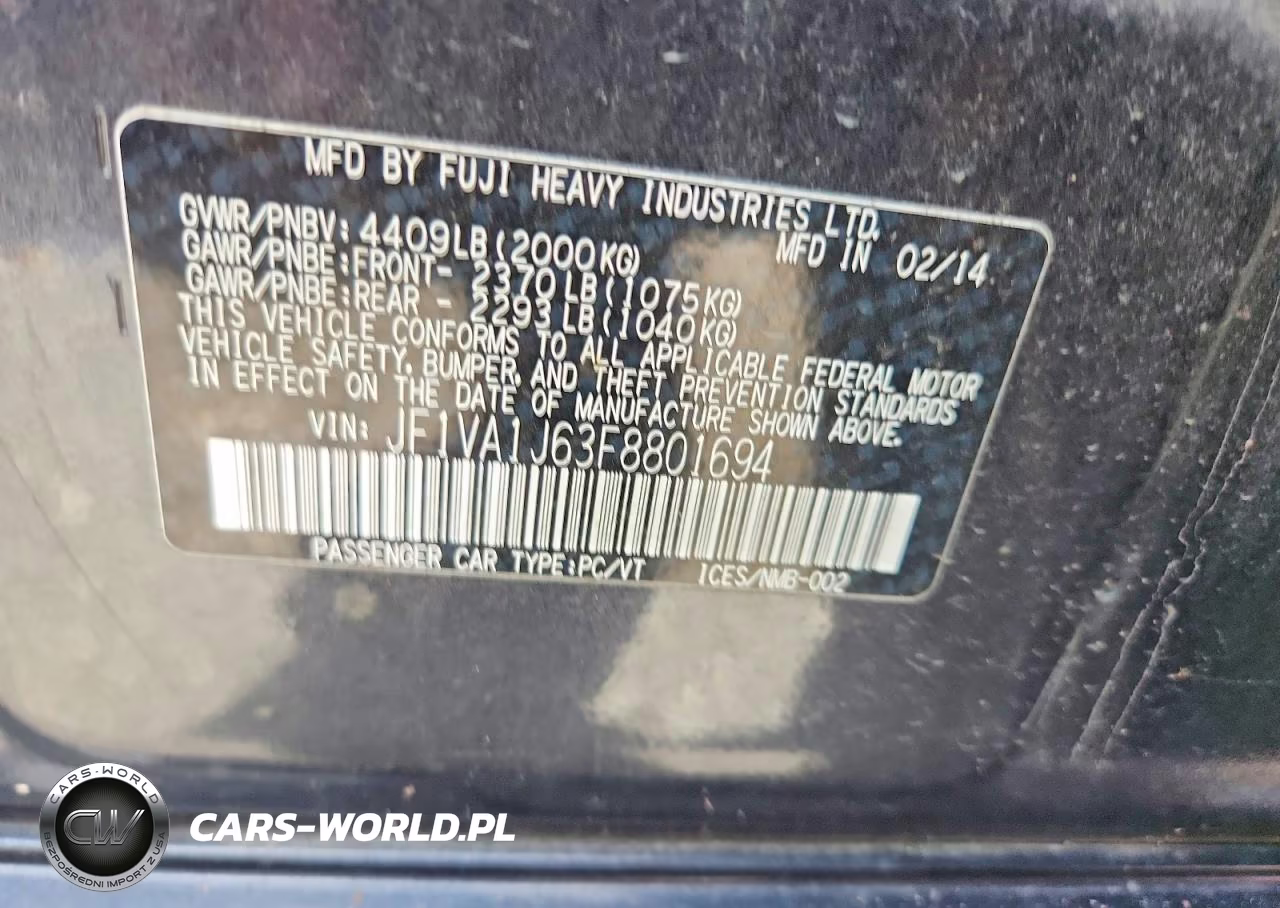 2015 Subaru Wrx Limited VIN:JF1VA1J63F8801694 - 12