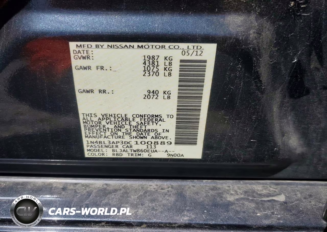 2013 Nissan Altima 3.5 S VIN:1N4BL3AP3DC100889 - 12