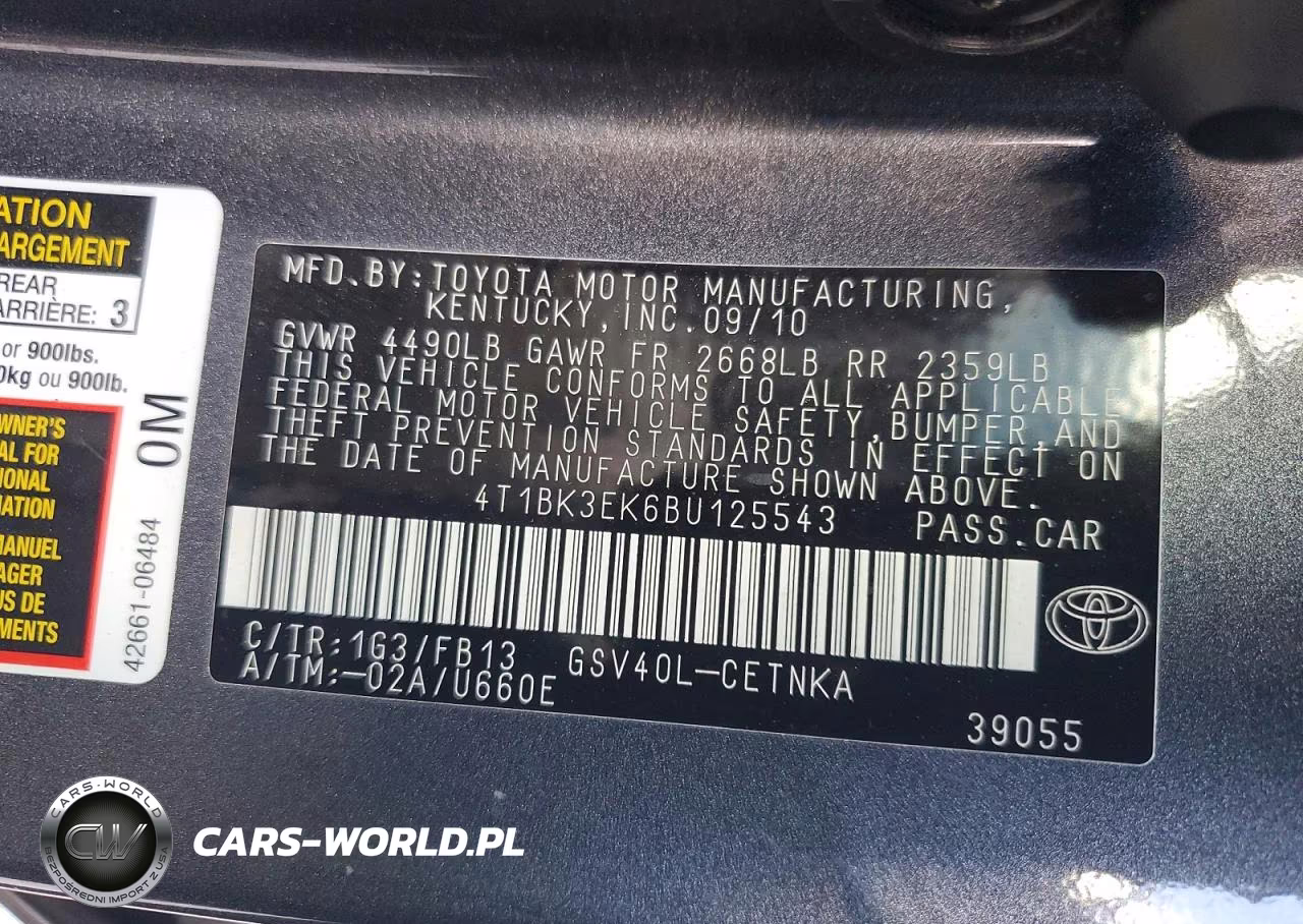 2011 Toyota Camry Le V6 VIN:4T1BK3EK6BU125543 - 12