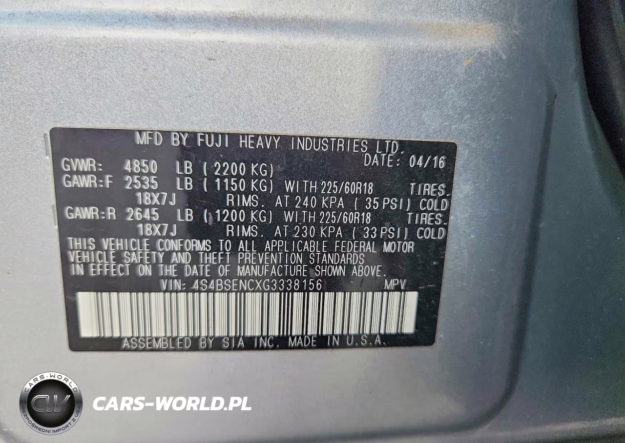 2016 Subaru Outback 3.6R Limited VIN:4S4BSENCXG3338156 - 13