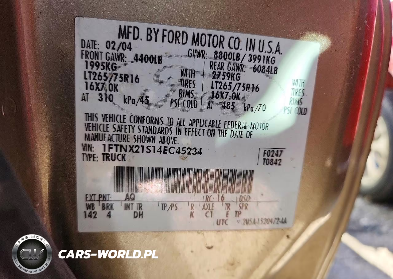2004 Ford F250 Super Duty VIN:1FTNX21S14EC45234 - 12