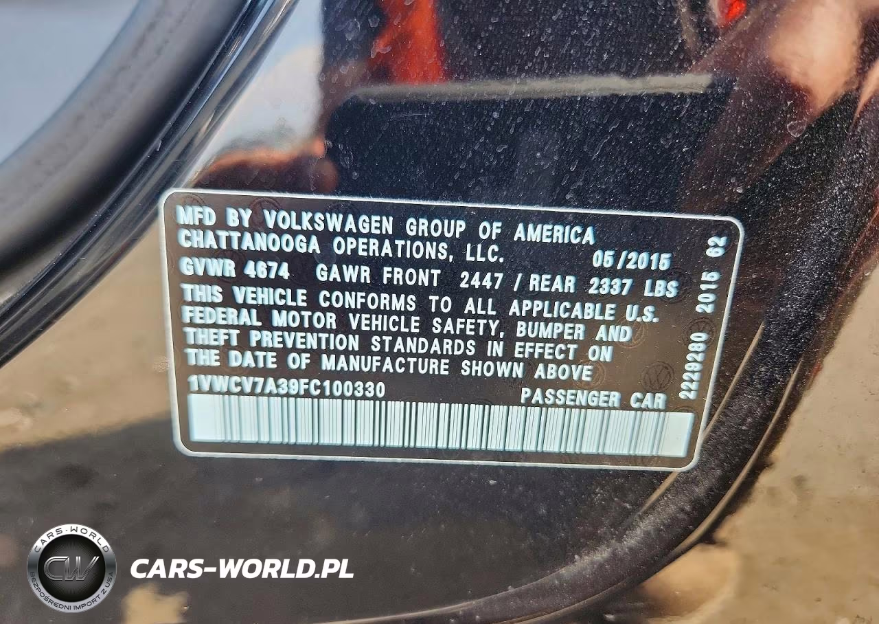 2015 Volkswagen Passat Sel VIN:1VWCV7A39FC100330 - 12