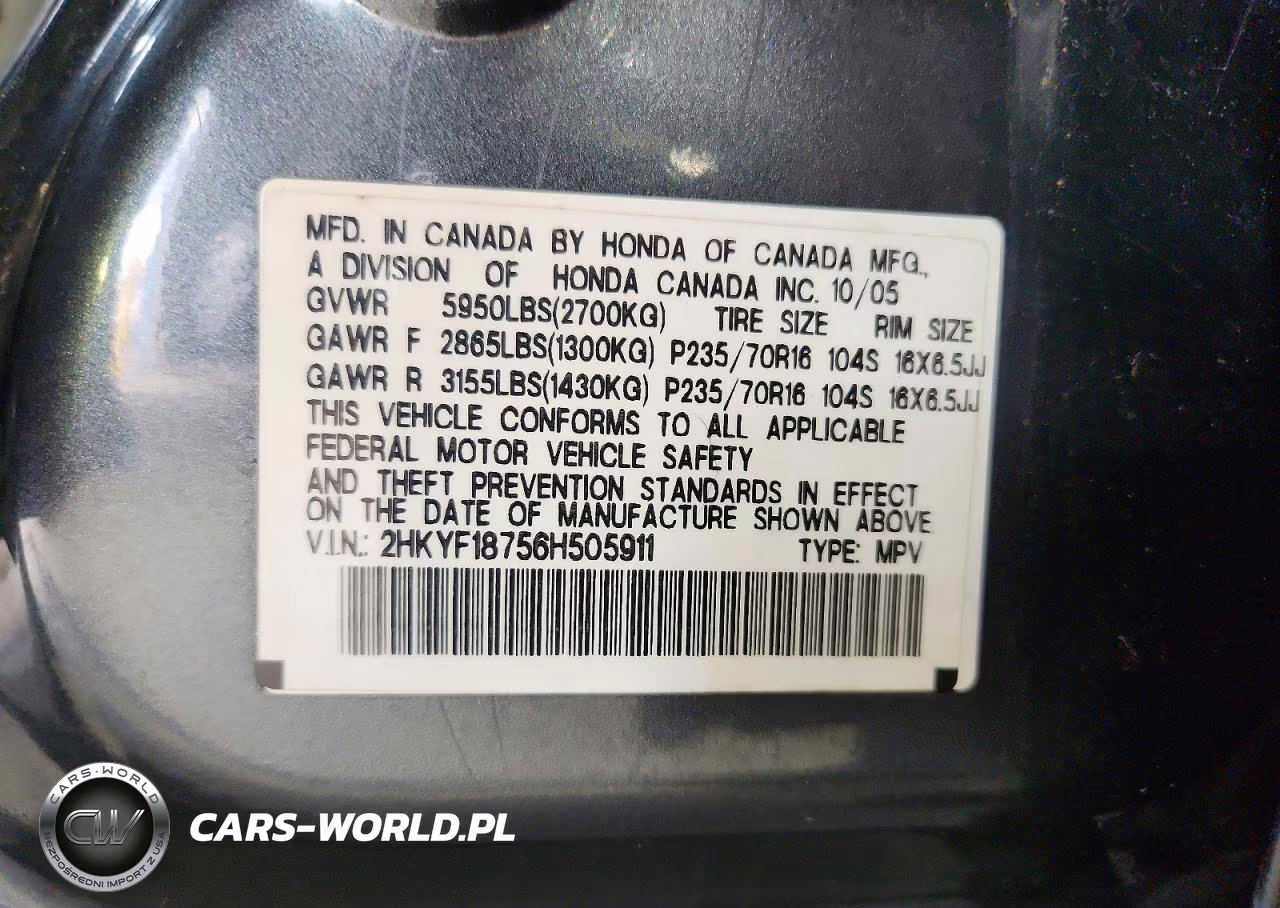 2006 Honda Pilot Ex VIN:2HKYF18756H505911 - 13