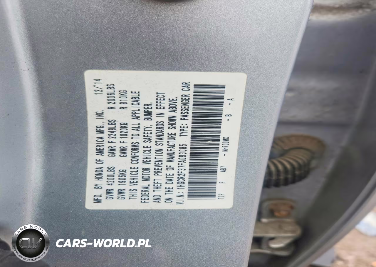 2015 Honda Accord Lx VIN:1HGCR2F37FA093085 - 12