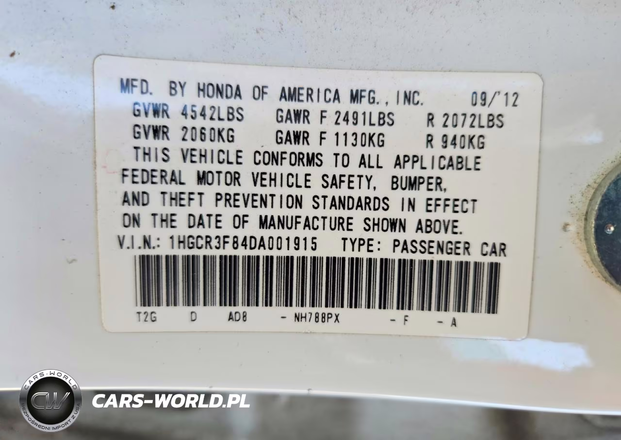 2013 Honda Accord Exl VIN:1HGCR3F84DA001915 - 13