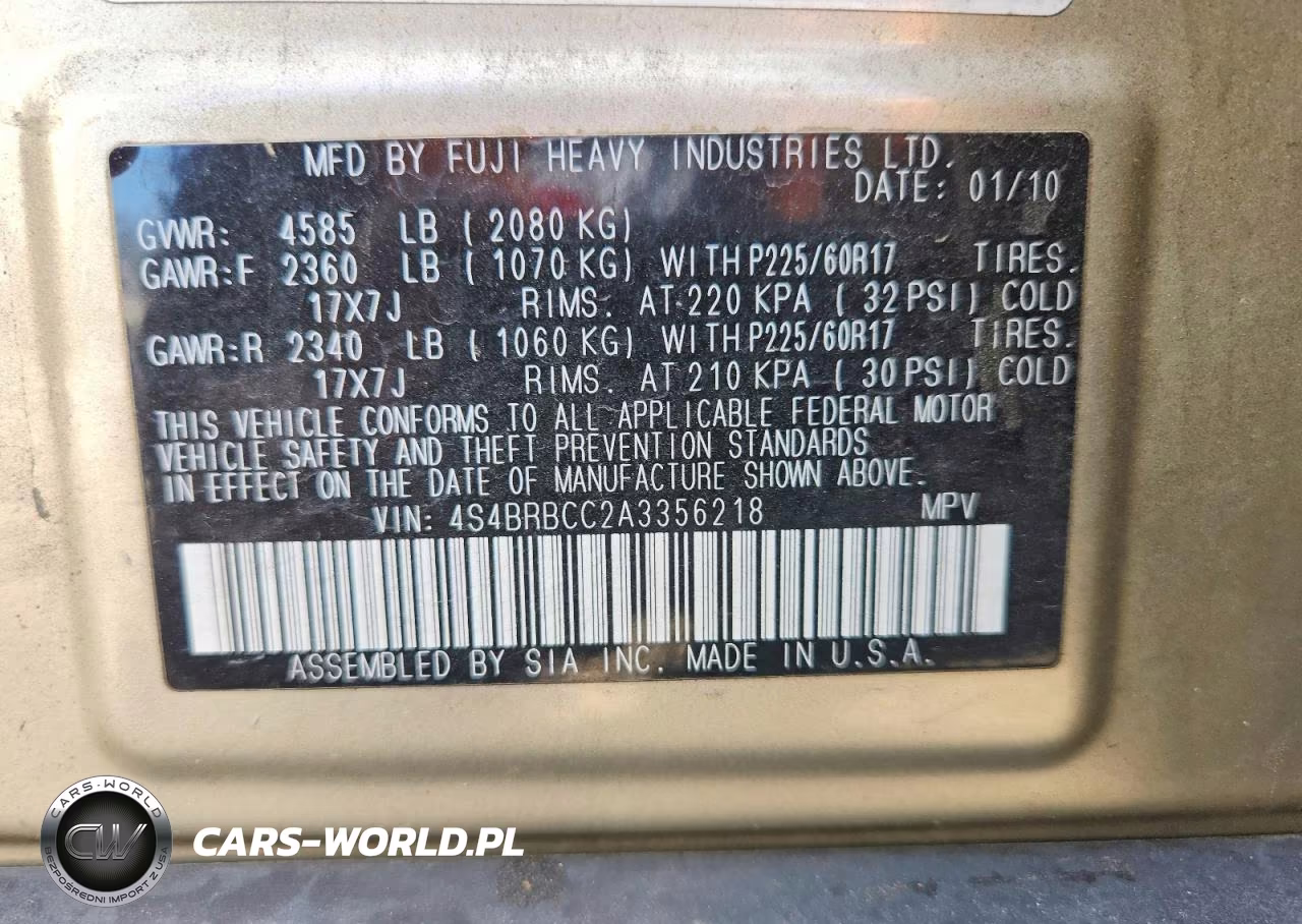 2010 Subaru Outback 2.5I Premium VIN:4S4BRBCC2A3356218 - 12
