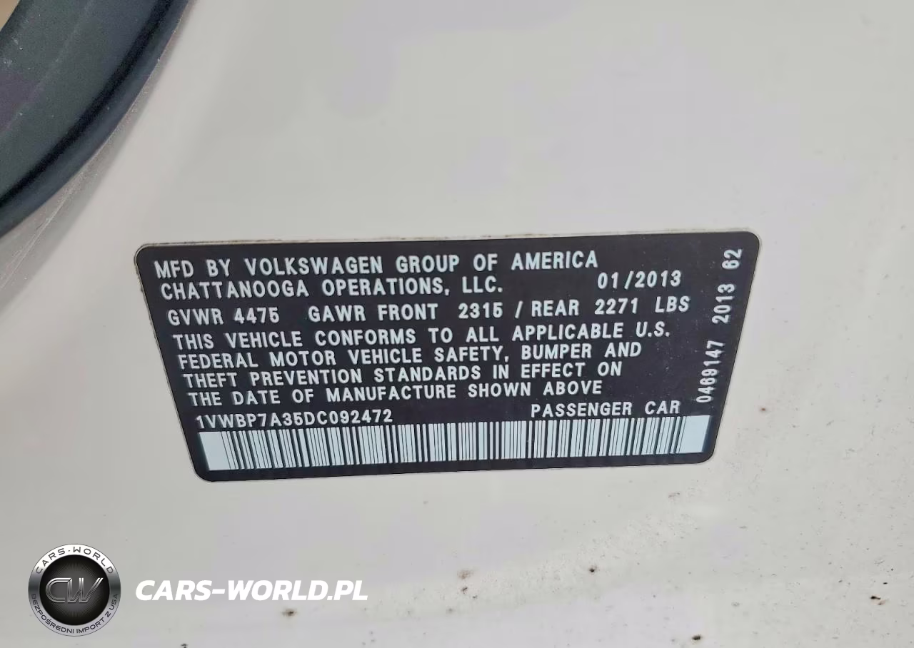 2013 Volkswagen Passat Se VIN:1VWBP7A35DC092472 - 12