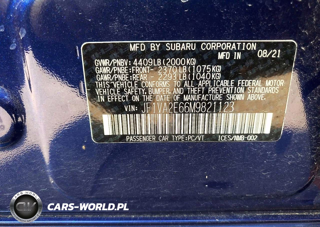 2021 Subaru Wrx Sti VIN:JF1VA2E66M9821123 - 12