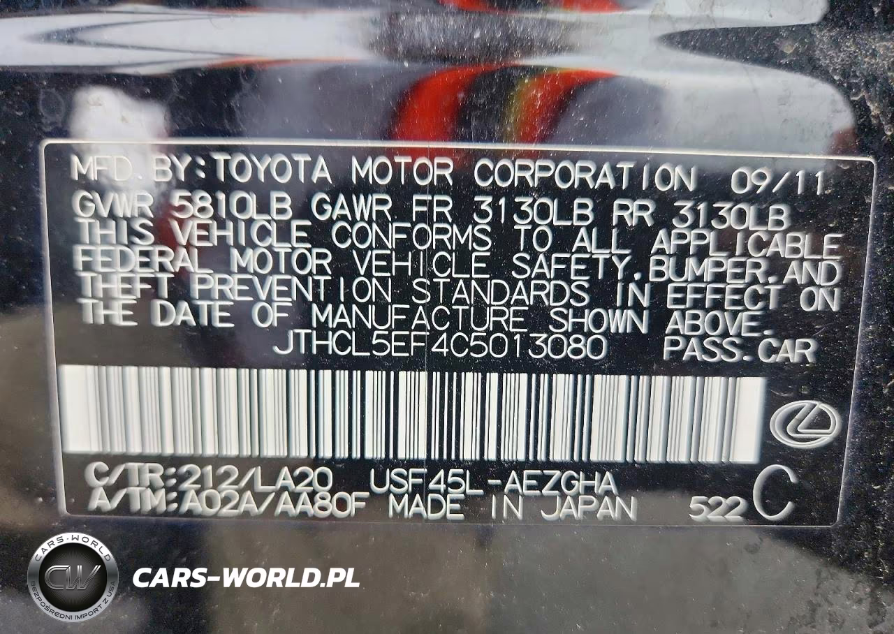 2012 Lexus Ls 460 VIN:JTHCL5EF4C5013080 - 12