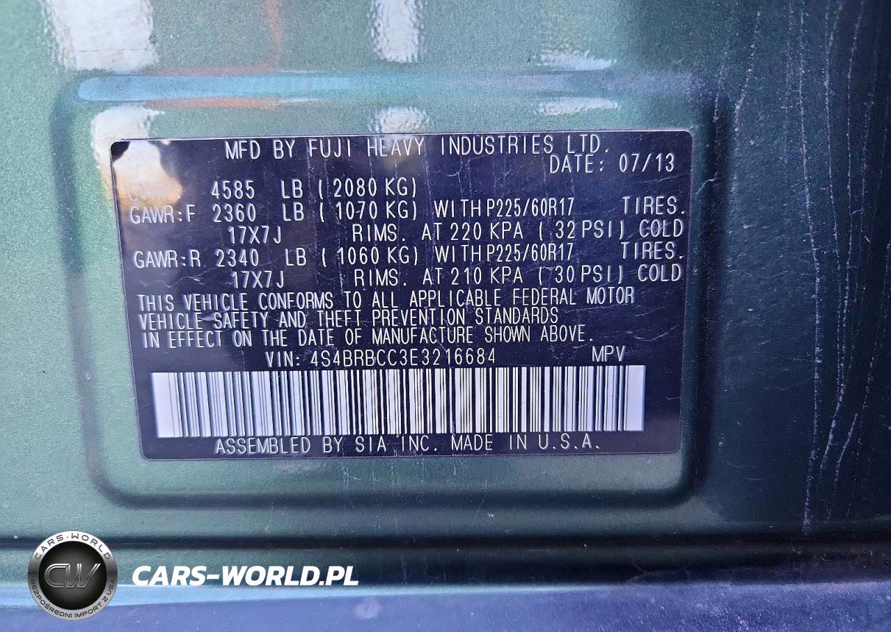 2014 Subaru Outback 2.5I Premium VIN:4S4BRBCC3E3216684 - 14