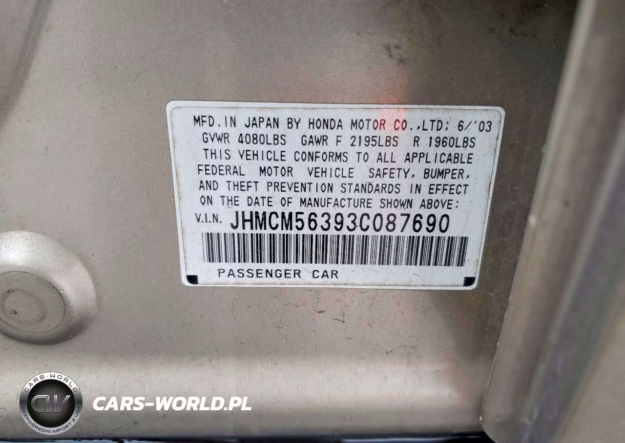 2003 Honda Accord Lx VIN:JHMCM56393C087690 - 12