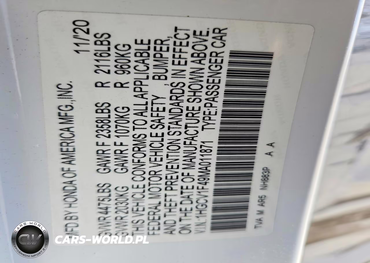 2021 Honda Accord Sport Se VIN:1HGCV1F49MA011871 - 12