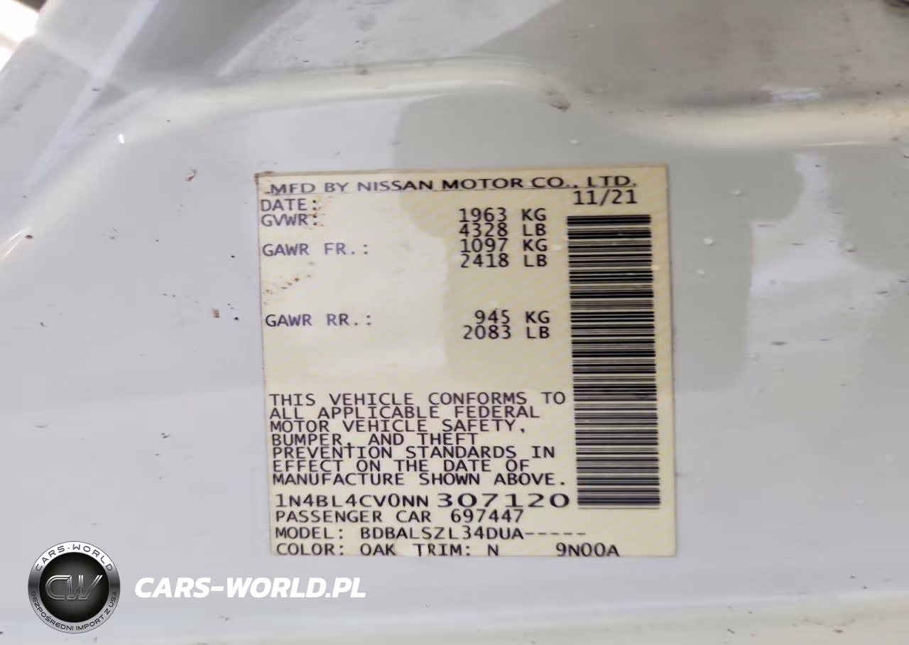 2022 Nissan Altima Sr VIN:1N4BL4CV0NN307120 - 12