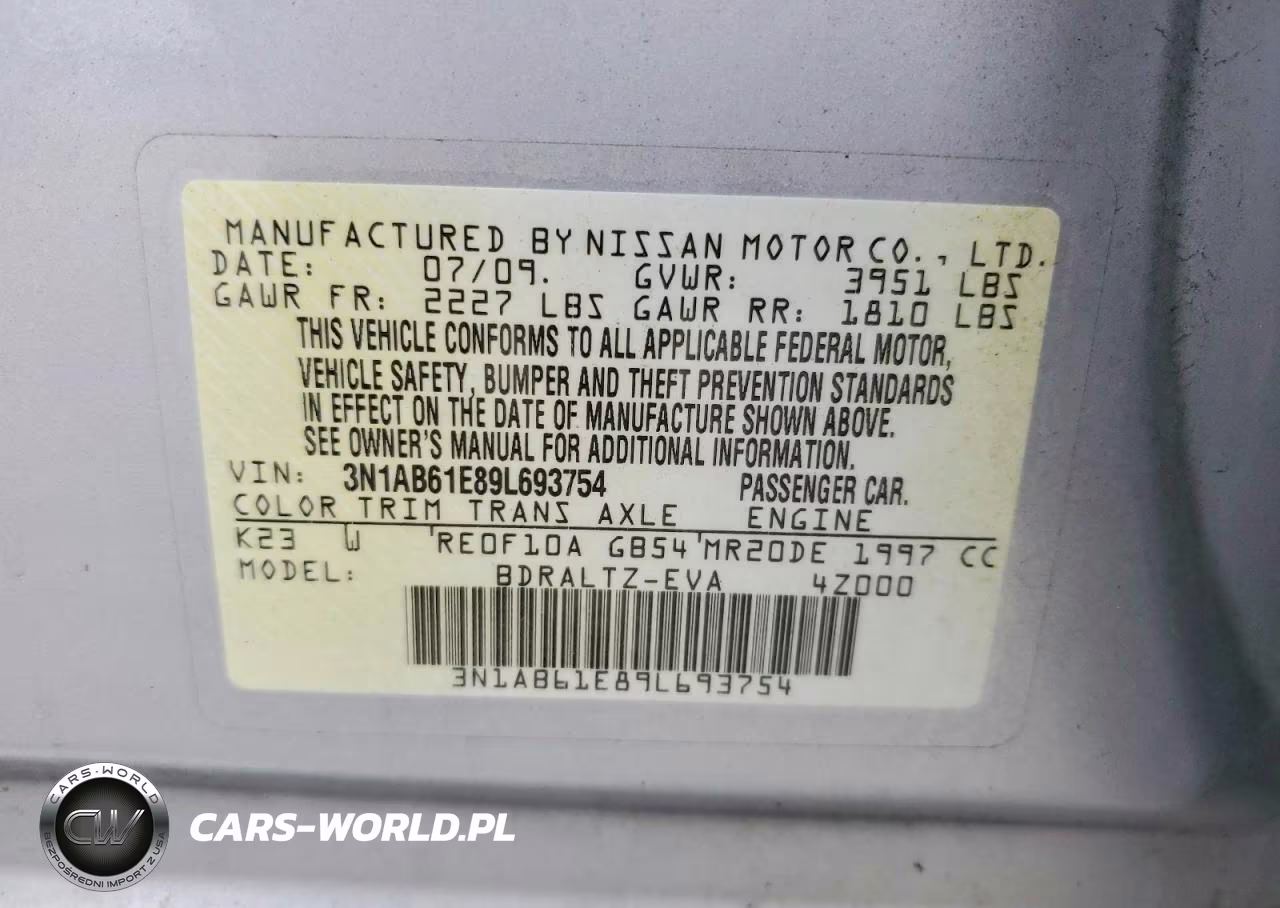 2009 Nissan Sentra 2.0 VIN:3N1AB61E89L693754 - 12
