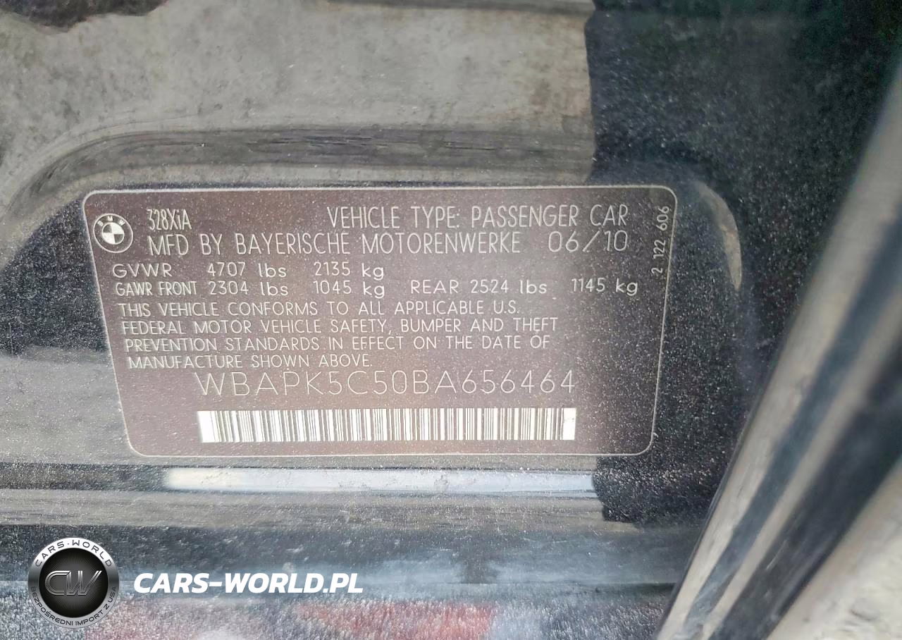 2011 BMW 328 Xi Sulev VIN:WBAPK5C50BA656464 - 12