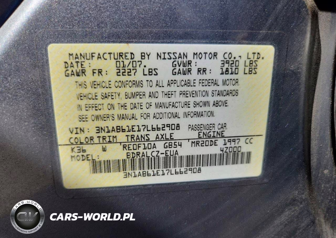 2007 Nissan Sentra 2.0 VIN:3N1AB61E17L662908 - 12