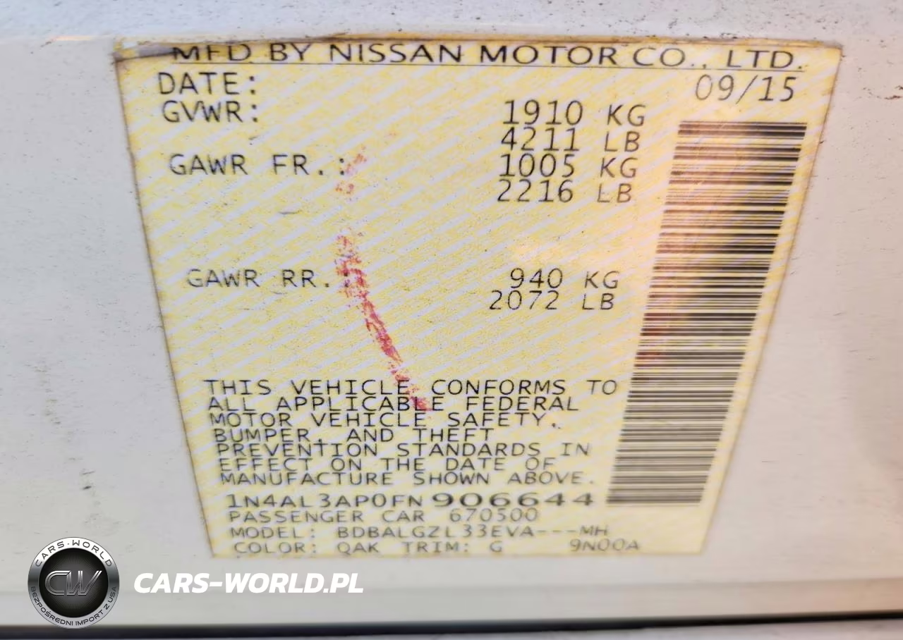 2015 Nissan Altima 2.5 S VIN:1N4AL3AP0FN906644 - 13