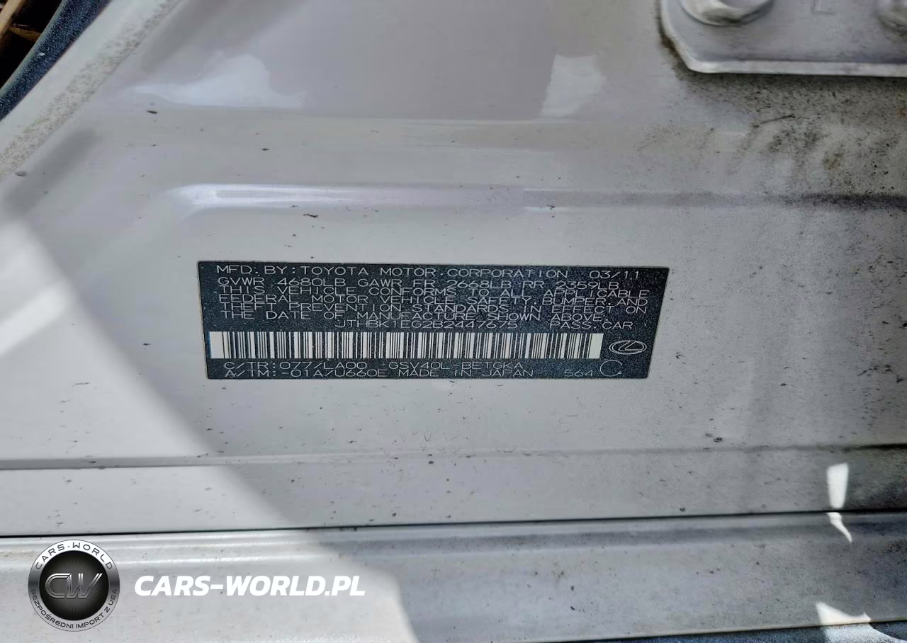 2011 Lexus Es 350 VIN:JTHBK1EG2B2447675 - 12