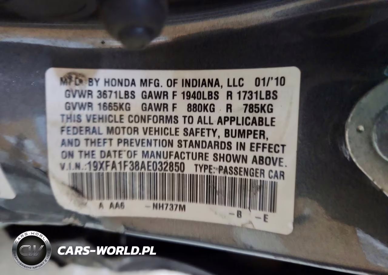 2010 Honda Civic Vp VIN:19XFA1F38AE032850 - 12