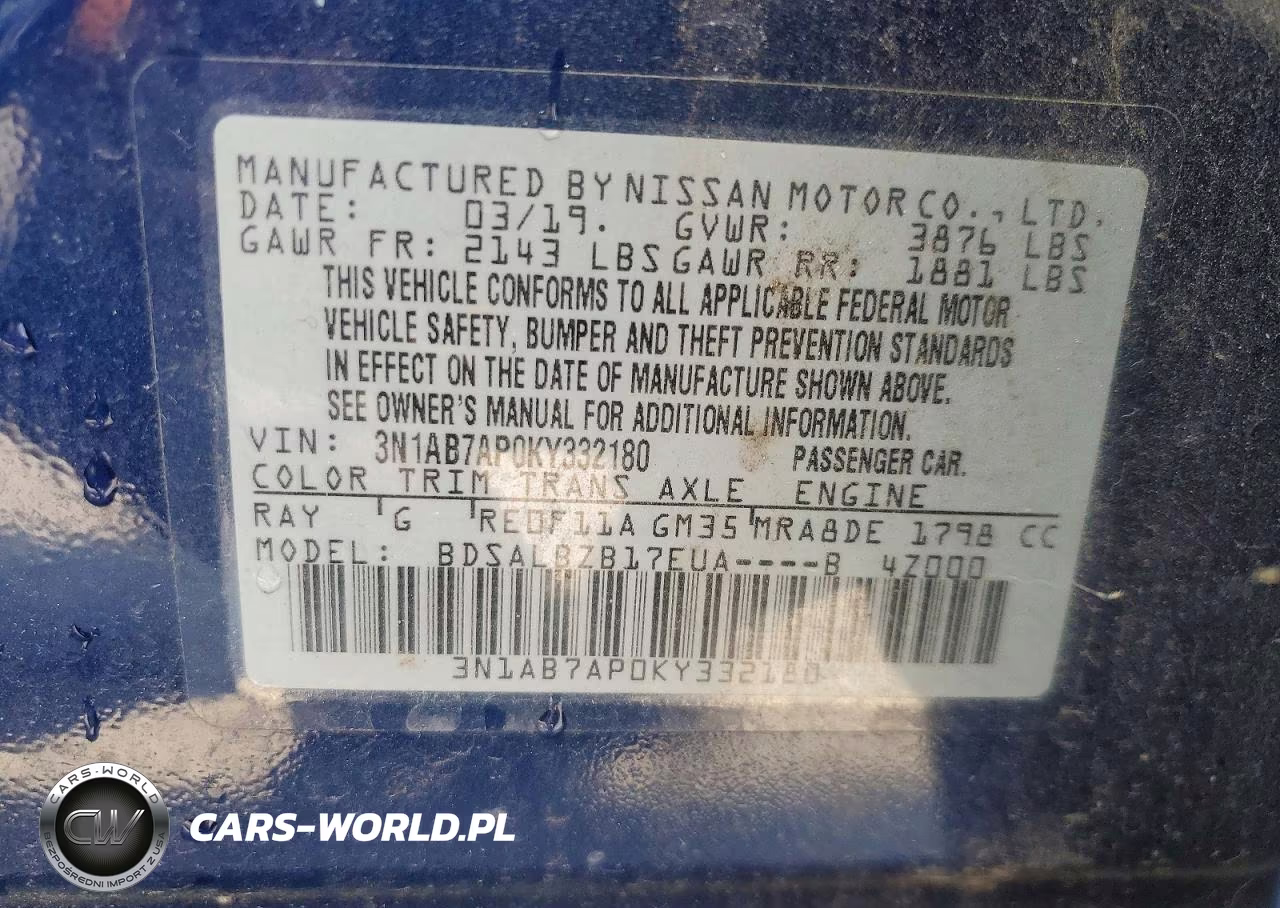 2019 Nissan Sentra S VIN:3N1AB7AP0KY332180 - 13