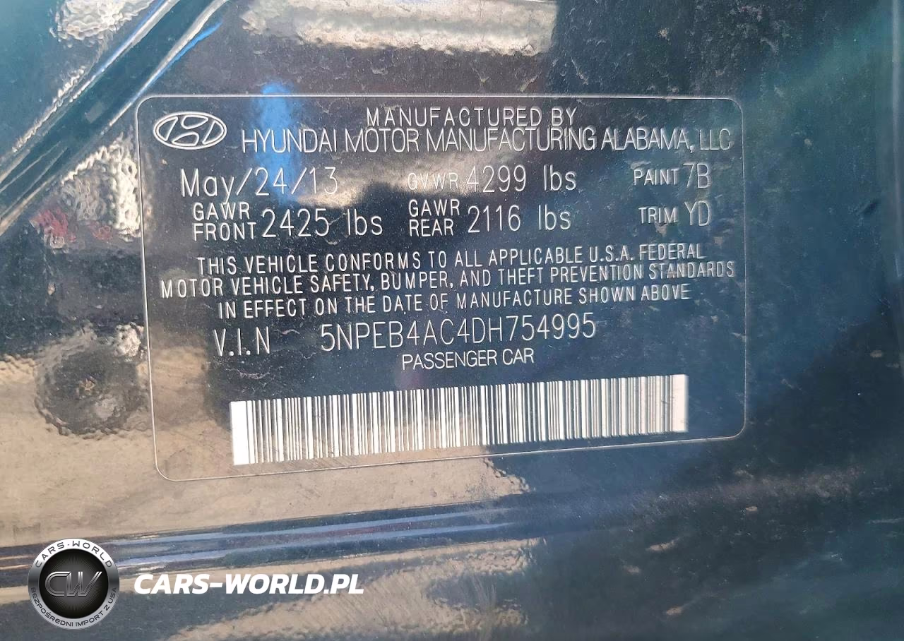 2013 Hyundai Sonata Gls VIN:5NPEB4AC4DH754995 - 12
