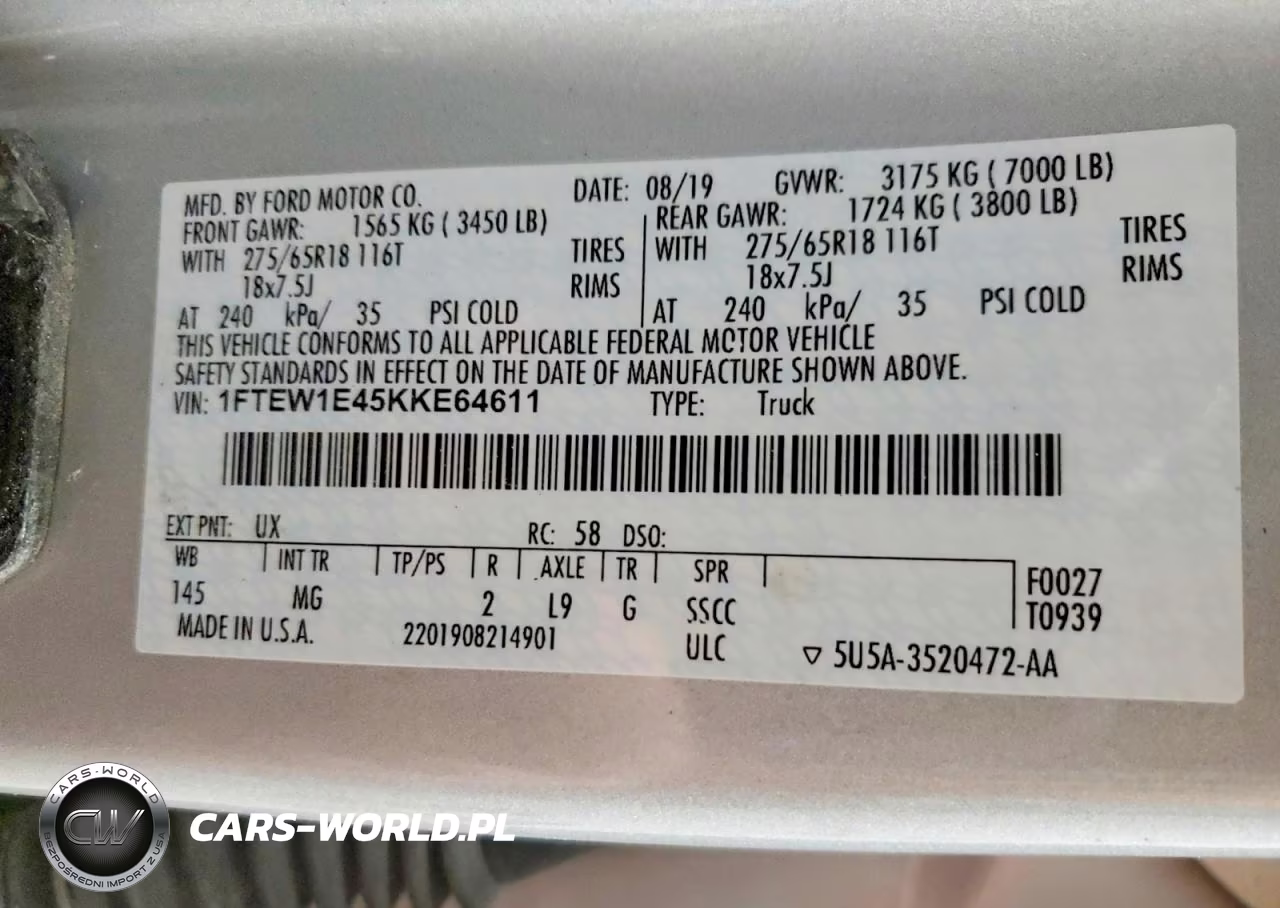 2019 Ford F150 Supercrew VIN:1FTEW1E45KKE64611 - 13