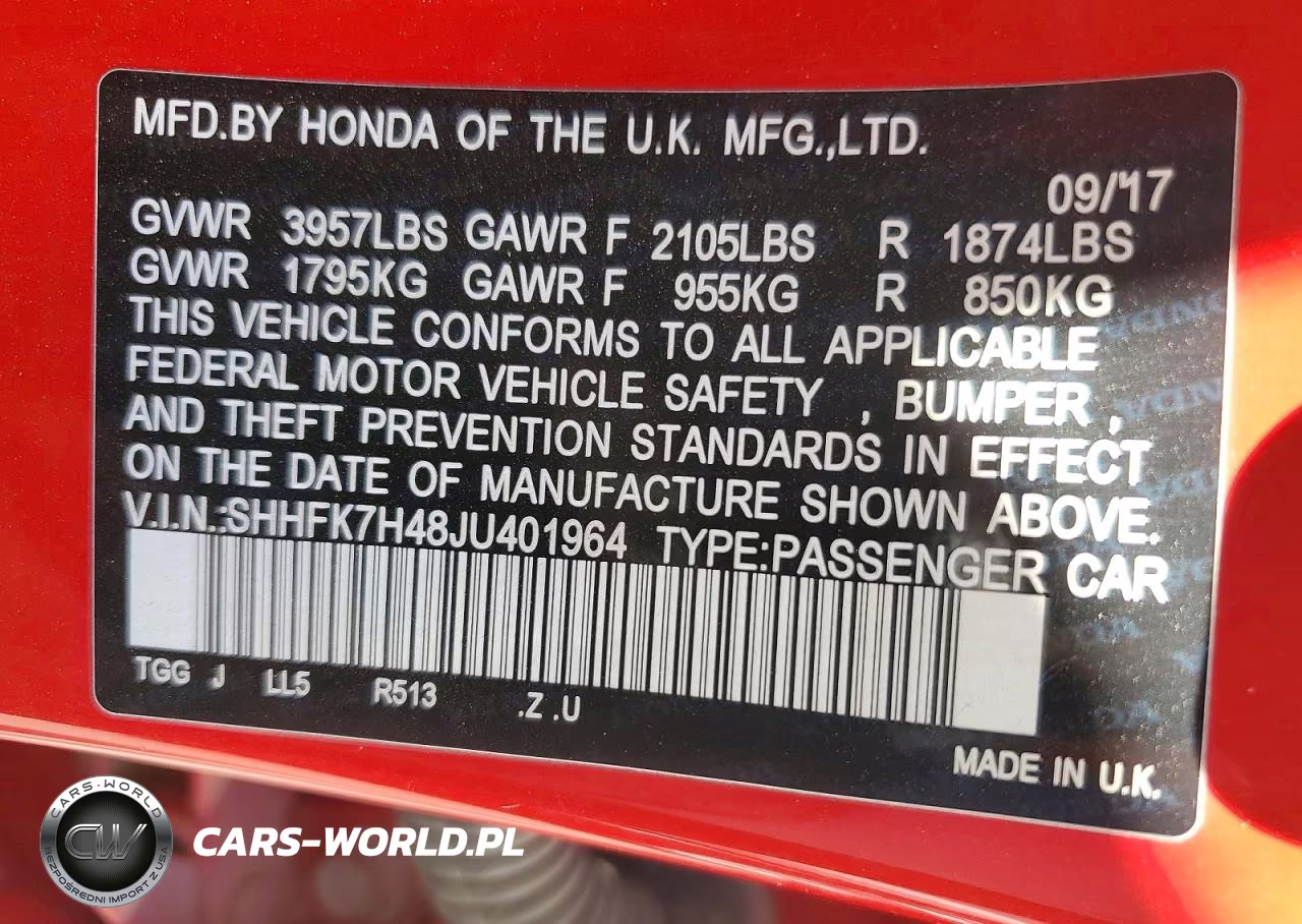 2018 Honda Civic Sport VIN:SHHFK7H48JU401964 - 13