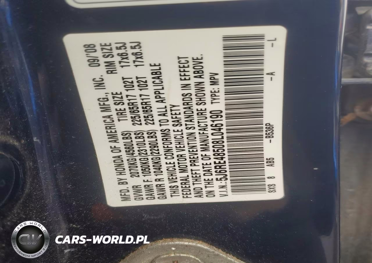 2008 Honda Cr-V Ex VIN:5J6RE48508L046190 - 12