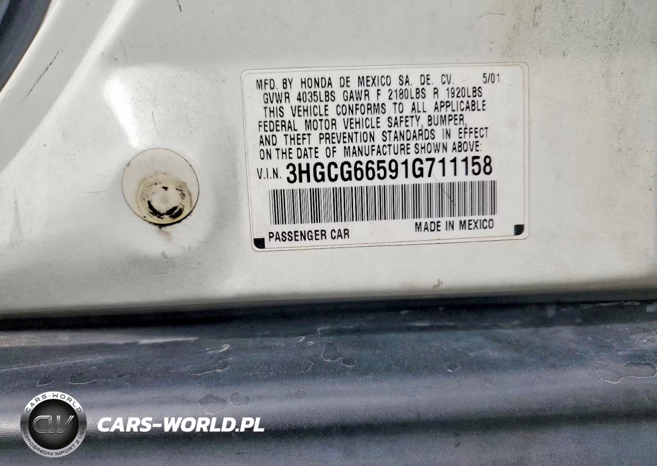 2001 Honda Accord Lx VIN:3HGCG66591G711158 - 12
