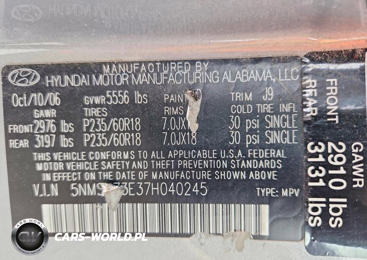 2007 Hyundai Santa Fe Se VIN:5NMSH73E37H040245 - 14