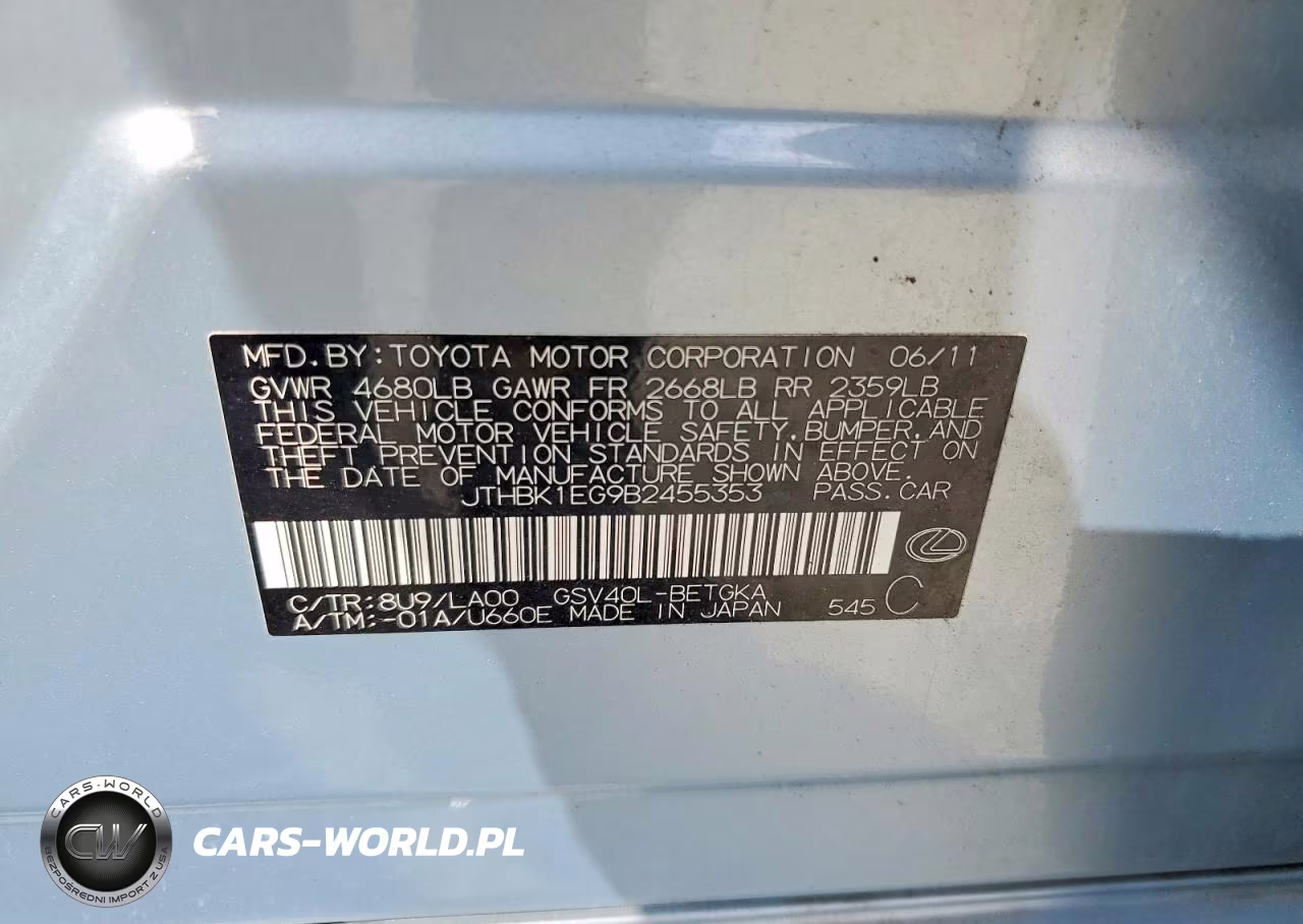 2011 Lexus Es 350 VIN:JTHBK1EG9B2455353 - 12