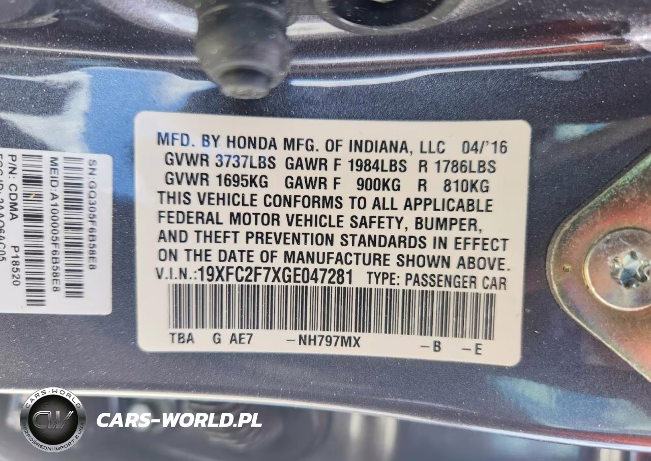 2016 Honda Civic Ex VIN:19XFC2F7XGE047281 - 12