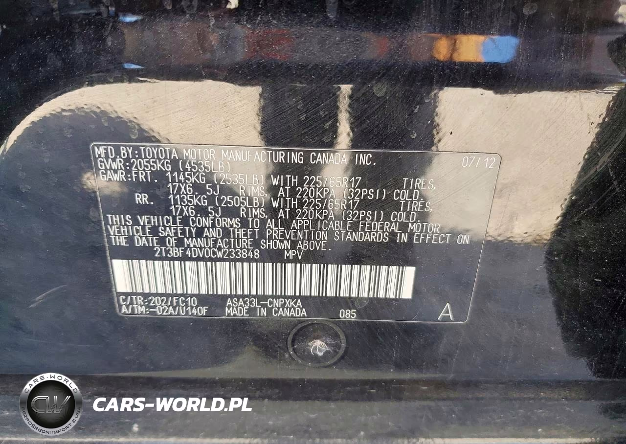 2012 Toyota Rav4 Base VIN:2T3BF4DV0CW233848 - 13