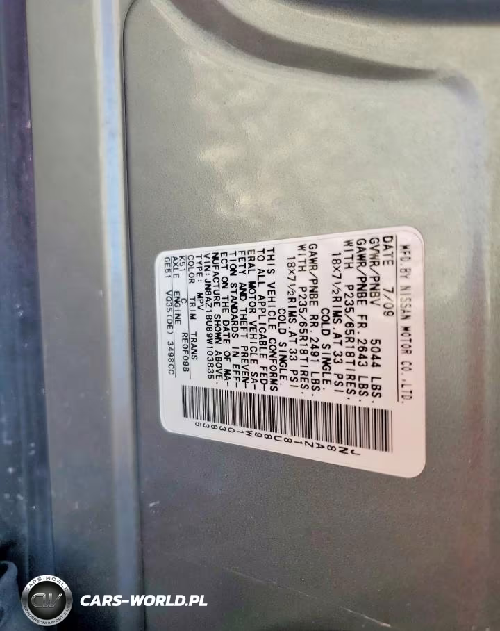 2009 Nissan Murano S VIN:JN8AZ18U89W103835 - 14