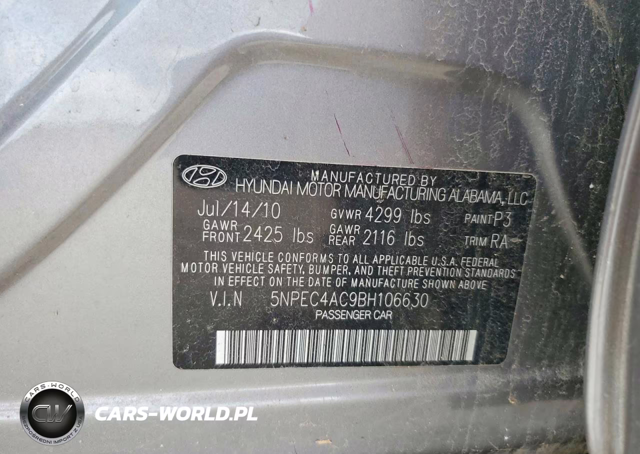 2011 Hyundai Sonata Se VIN:5NPEC4AC9BH106630 - 12