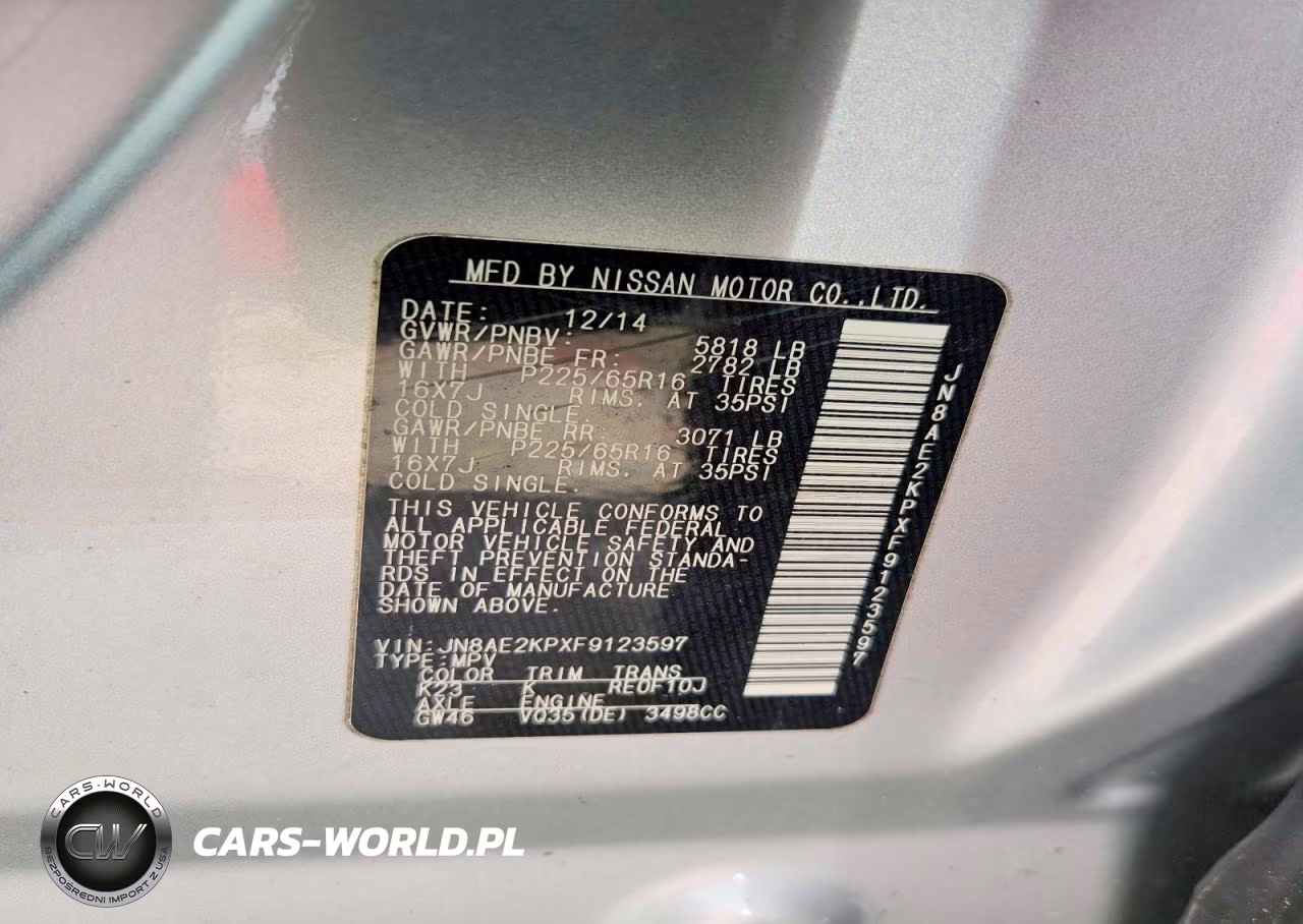 2015 Nissan Quest 3.5 Sv VIN:JN8AE2KPXF9123597 - 13