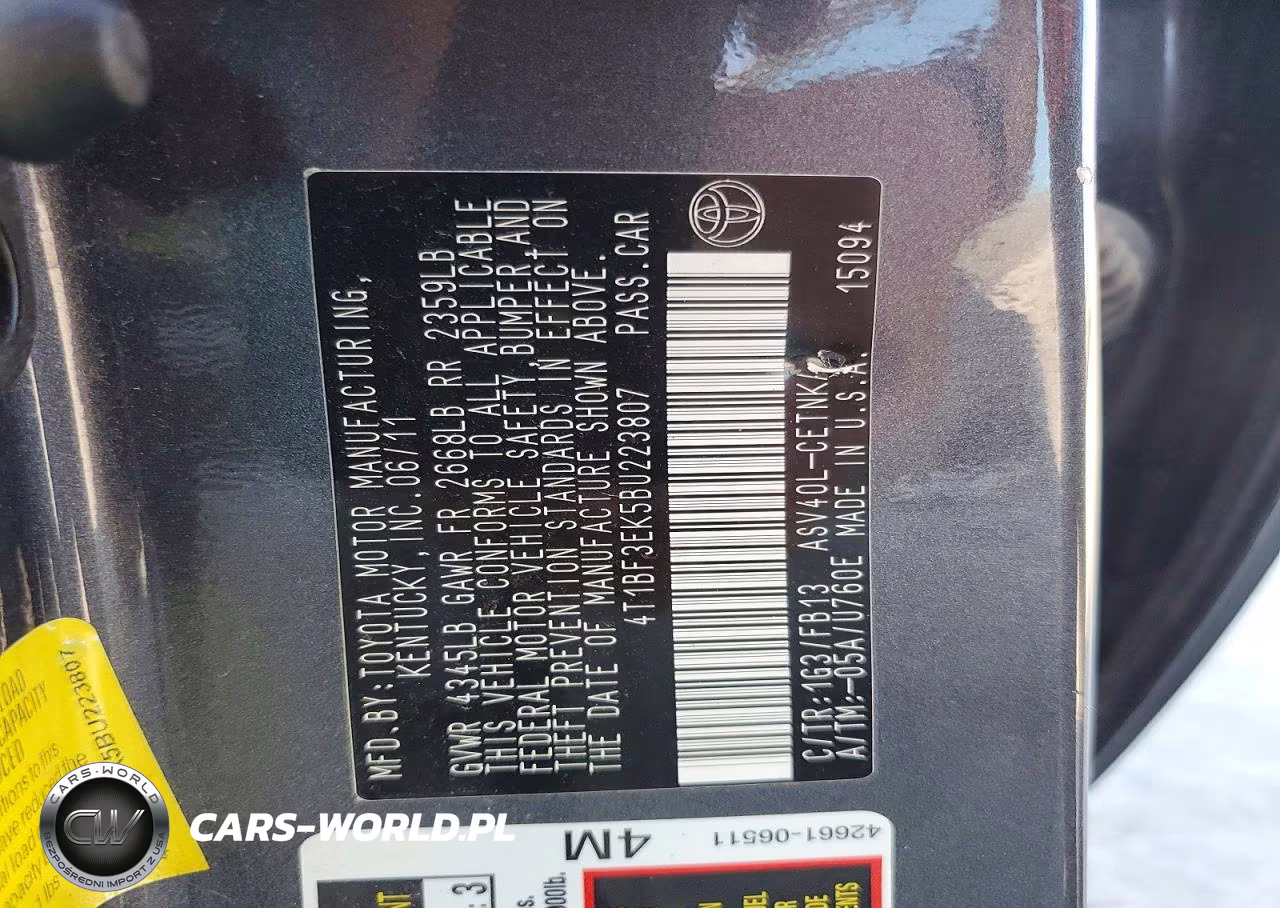 2011 Toyota Camry Le VIN:4T1BF3EK5BU223807 - 12