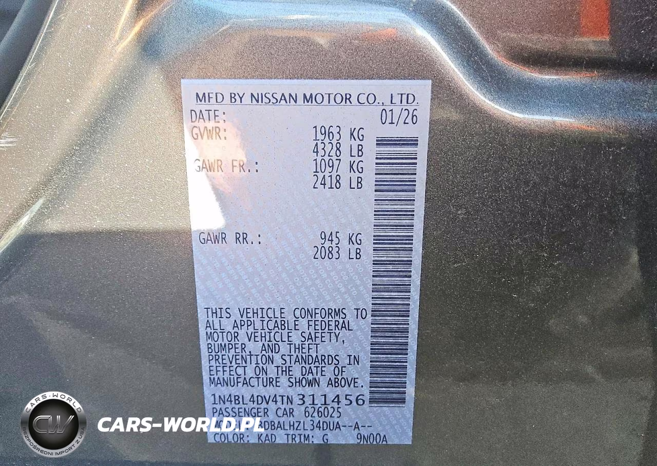 2026 Nissan Altima Sv VIN:1N4BL4DV4TN311456 - 12