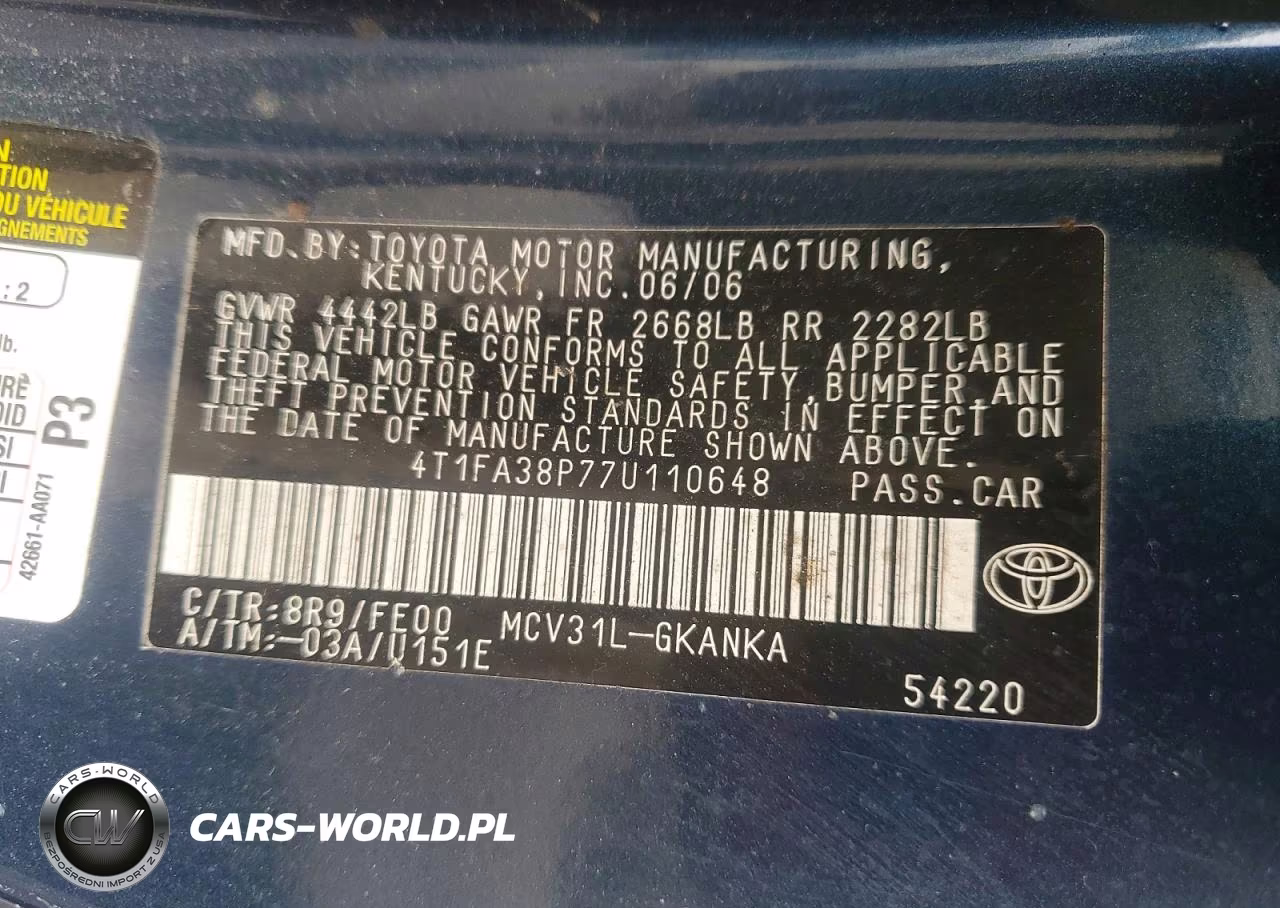 2007 Toyota Camry Solara Se V6 VIN:4T1FA38P77U110648 - 12