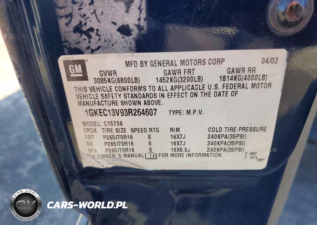 2003 GMC Yukon VIN:1GKEC13V93R264607 - 12