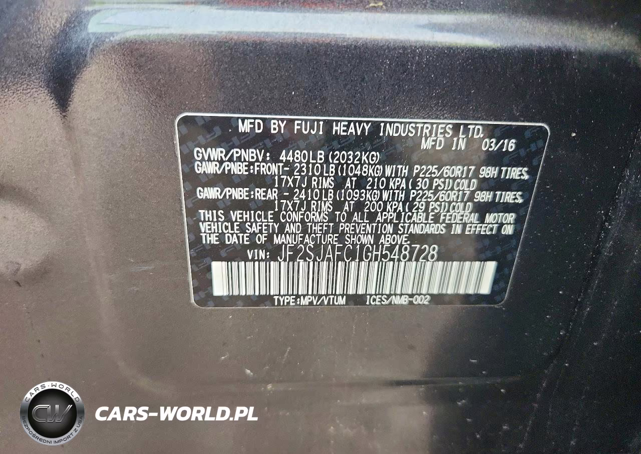 2016 Subaru Forester 2.5I Premium VIN:JF2SJAFC1GH548728 - 13