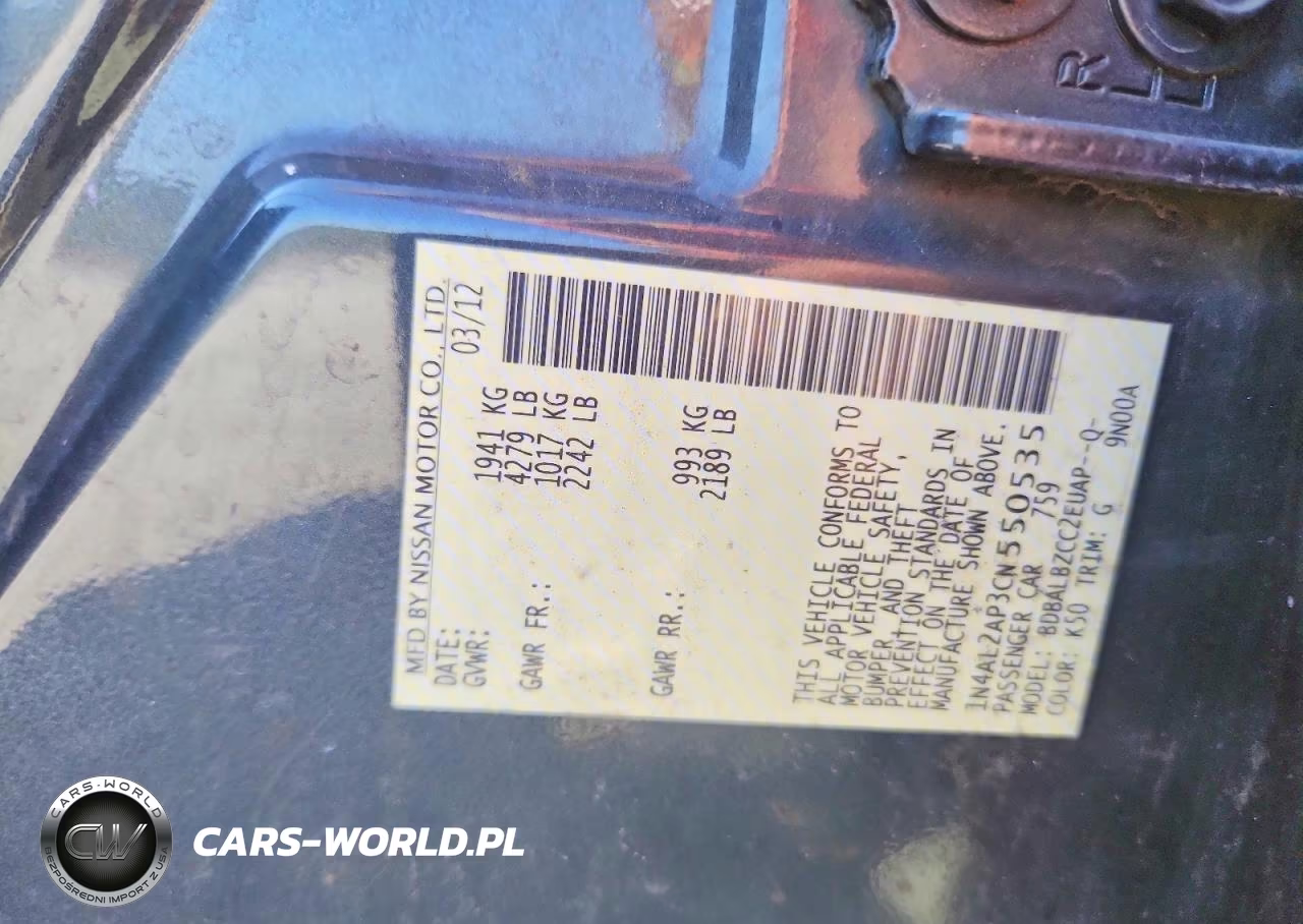 2012 Nissan Altima 2.5 VIN:1N4AL2AP3CN550535 - 12