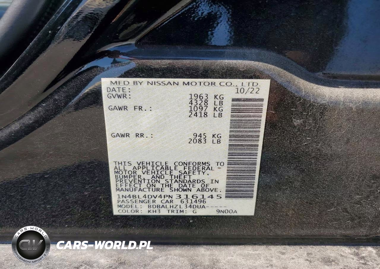 2023 Nissan Altima Sv VIN:1N4BL4DV4PN316145 - 12