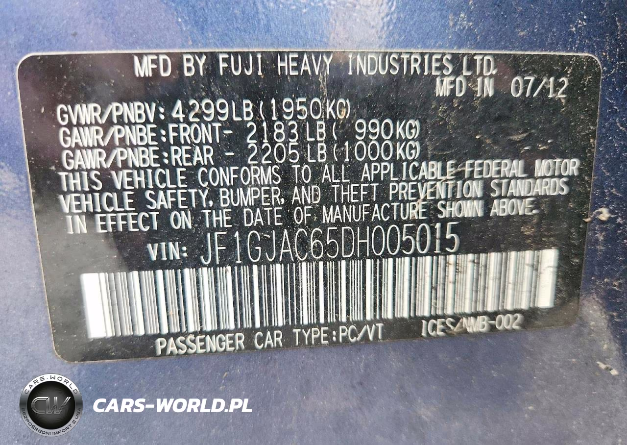 2013 Subaru Impreza Premium VIN:JF1GJAC65DH005015 - 12