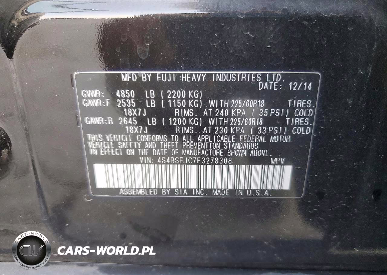 2015 Subaru Outback 3.6R Limited VIN:4S4BSEJC7F3278308 - 12