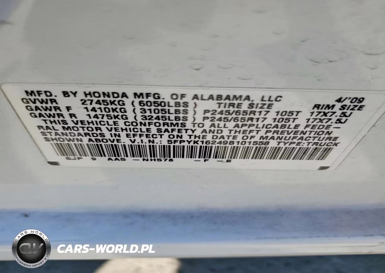 2009 Honda Ridgeline Rt VIN:5FPYK16249B101558 - 12